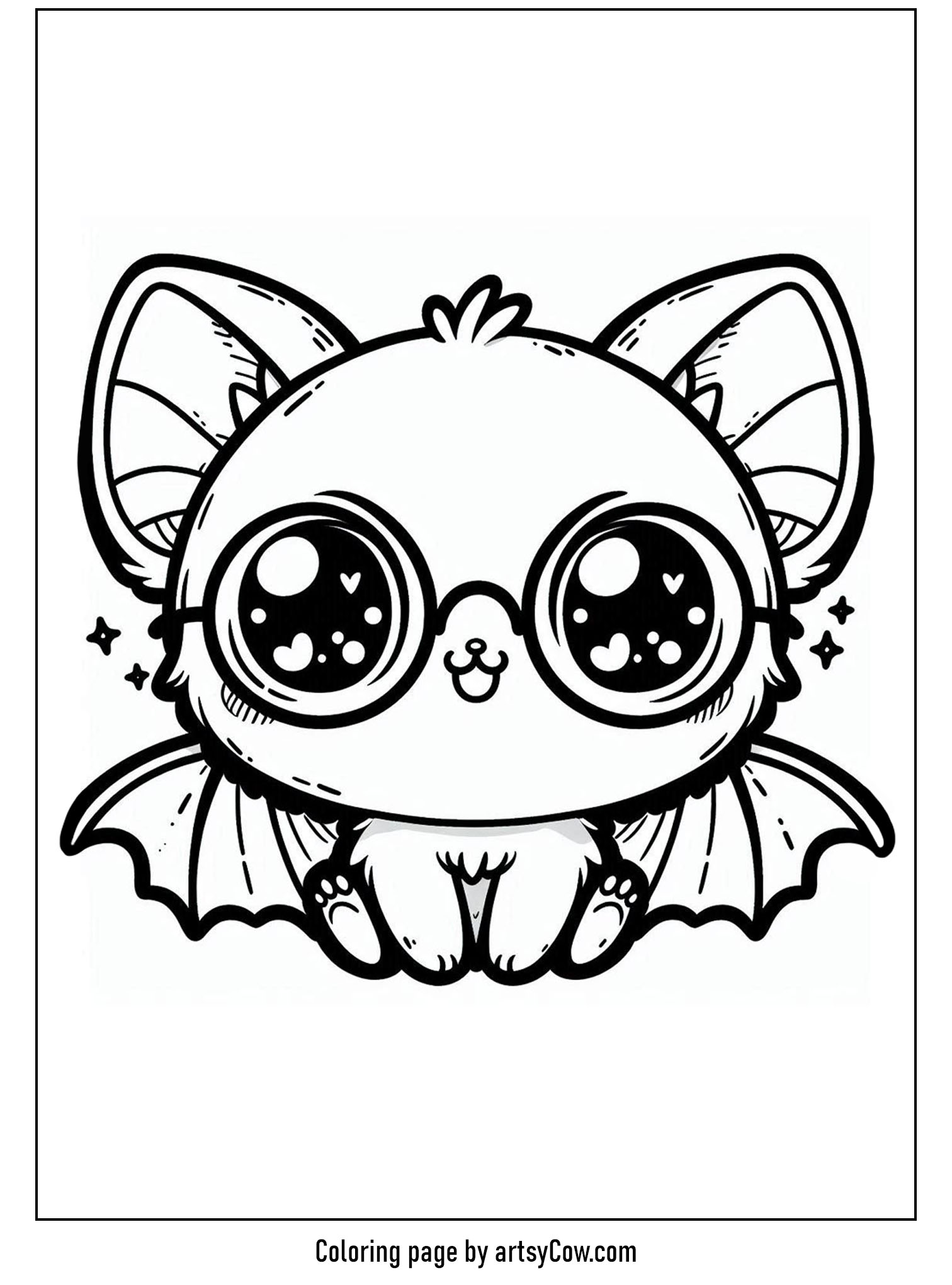 halloween coloring pages with bats, featuring a cute bat with adorable glasses.